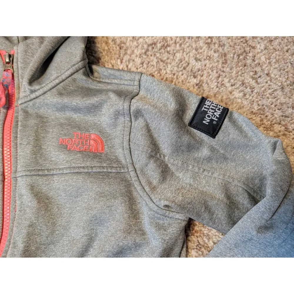 The North Face Girls Full Zip Fleece Hoodie Heather Gray Pink Size M 10/12